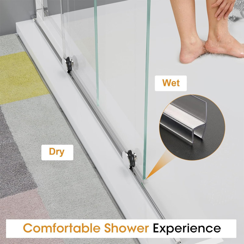 Porte de douche coulissante simple sans cadre l 60 po x H 76 po avec verre trempé transparent de 5/16 po (8 mm)