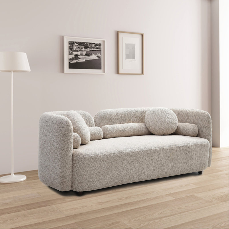 Canapé 2 places en tissu bouclé beige pour salon, design, confort ergonomique, assise spacieuse, style minimaliste, bon support, doux pour la peau et respirant