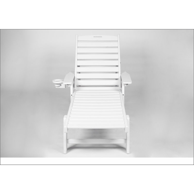Lounge Chair with Side Table, 3-Piece Oversized Chaise Lounge Chair Setwith Wood Texture,White, All Weather Patio Lounge Chair with 5 Positions,Wheels &Cup Holder