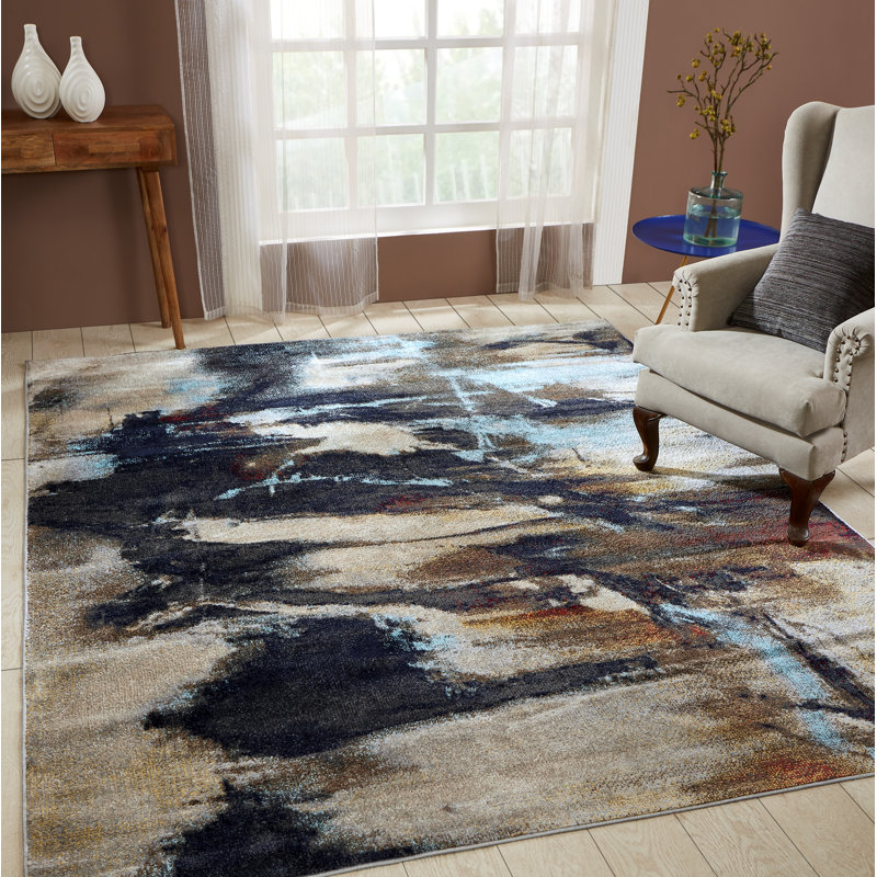Stehouse Abstract Area Rug in Earth/Sky, Rectangle 4' x 6'