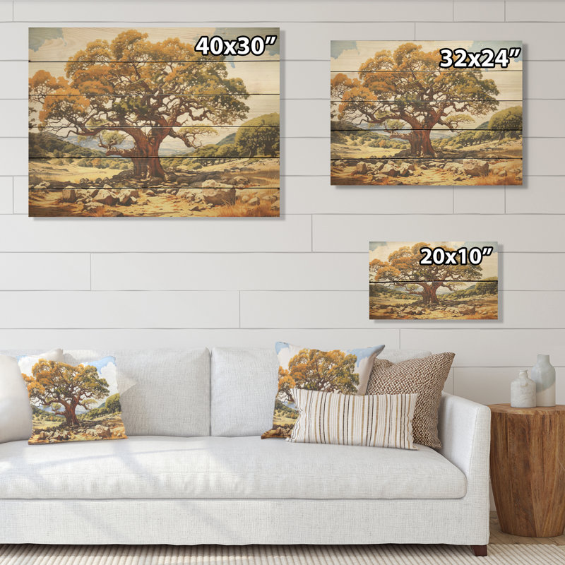 Tree Oaks Simplicity - Art de chêne sur bois de pin naturel, H 10 po x l 20 po