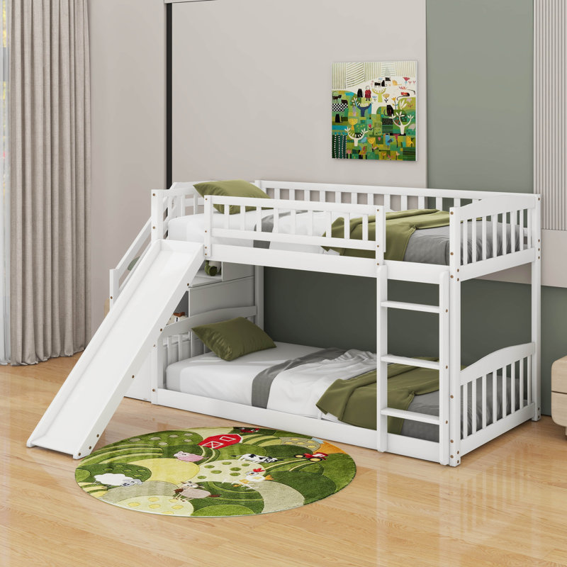 Twin Over Twin Bunk Bed With Slide, White