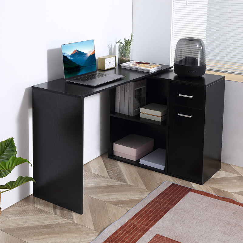 Bureau de direction en L réversible Gunfried, Noir, noir, noir, noir