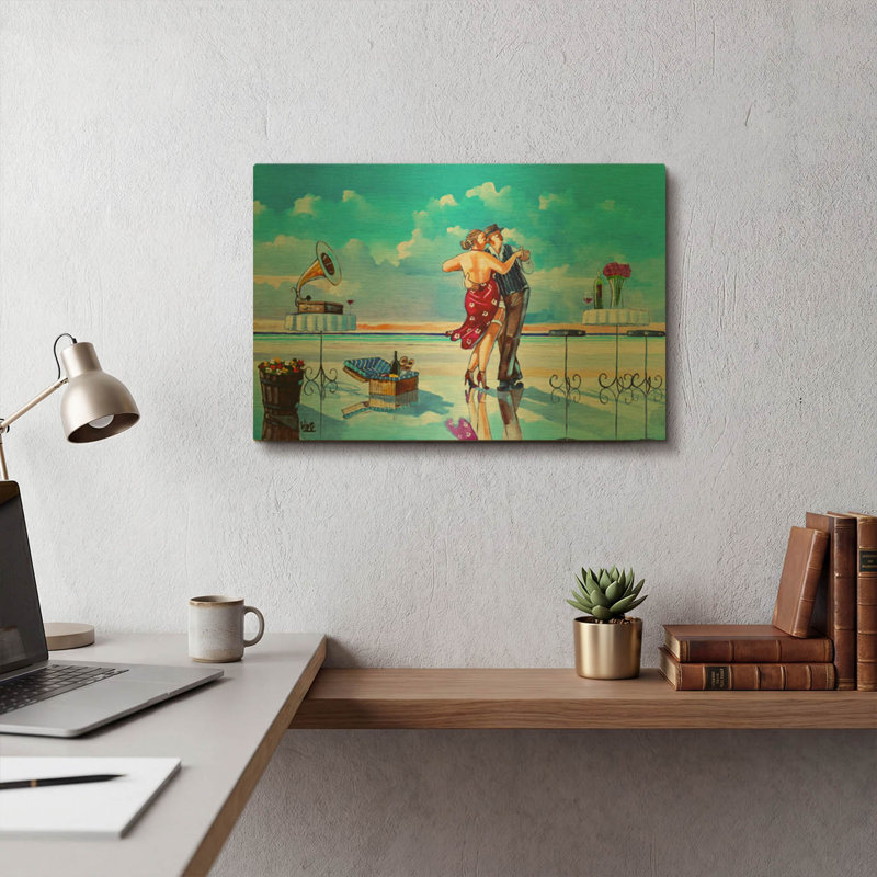 « Lambada au coucher du soleil » de Ronald West, tableau mural en métal doré, 40,6 cm x 30,5 cm, 16 po x 12 po
