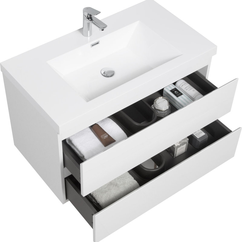 Wall Mounted Bathroom Vanity, Glossy White