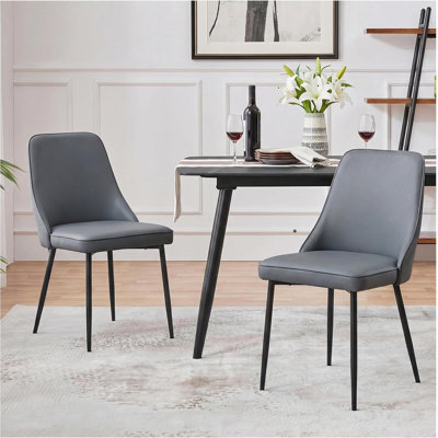 Faux Leather Upholstered Dining Chairs With Steel Legs(Set Of 2)