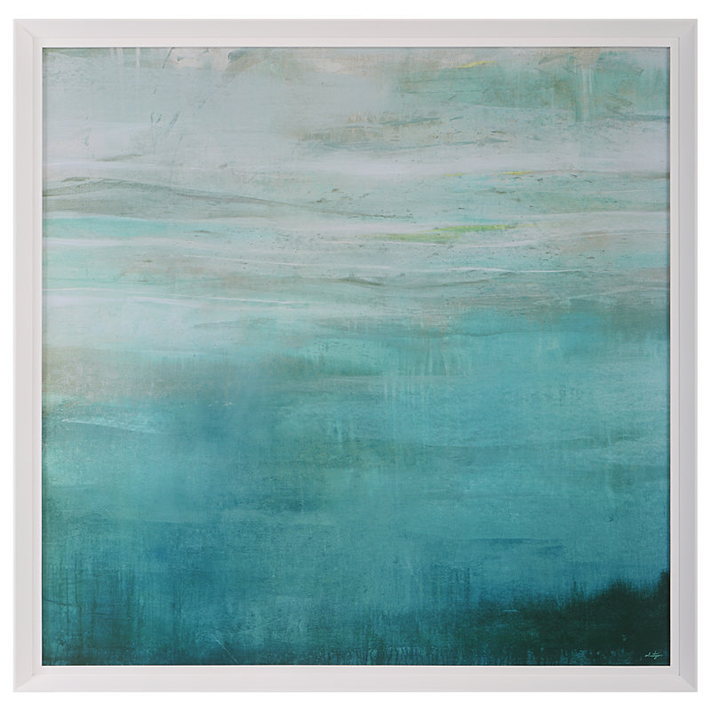 Teal Abstract Print with White Wooden Frame