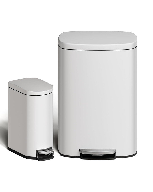 Ensemble de poubelles 13 gallons et 2,6 gallons en acier inoxydable avec couvercle à fermeture douce et seau intérieur, Blanc