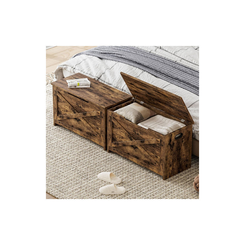 30" Wooden Storage Bench with Safety Hinge, Large Toy Chest for Entryway, Living Room & Bedroom, Brown