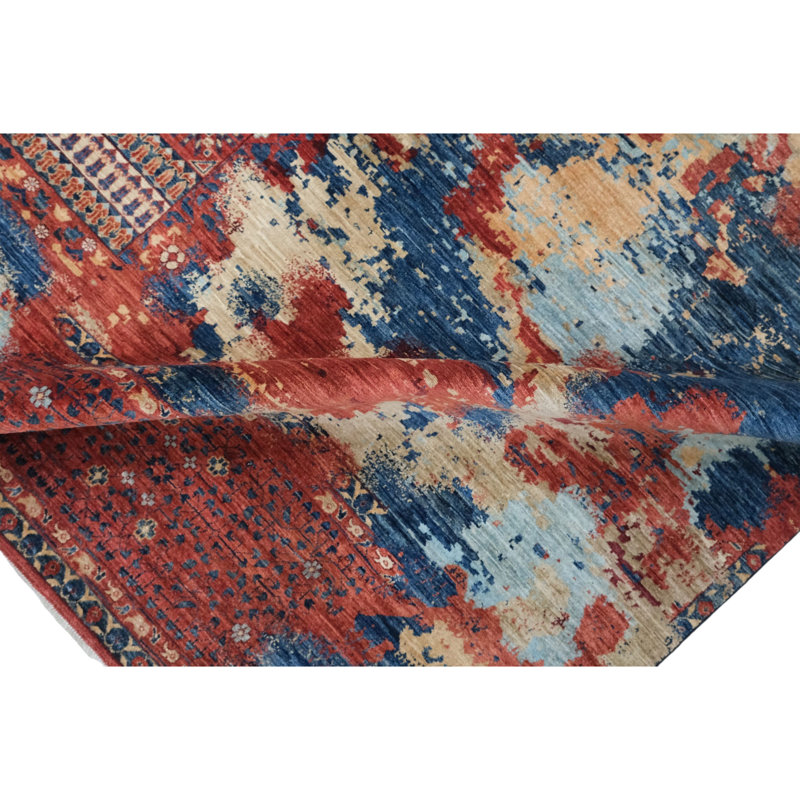High-Quality Hand-Knotted Red And Navy Area Rug