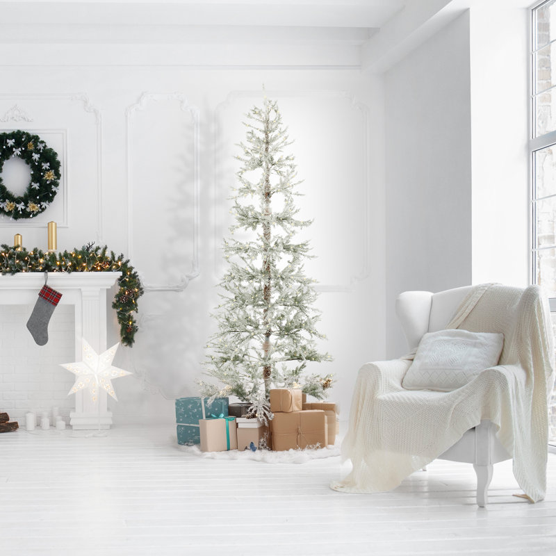 Pre-Lit Sparse Pine Flocked Artificial Christmas Tree with Stand, 7.5'
