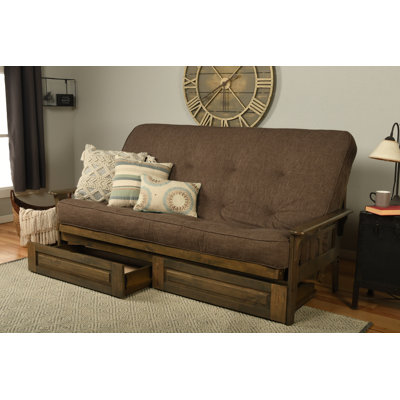 Stratford Queen 87" Wide Futon Frame and Mattress with Drawer Set