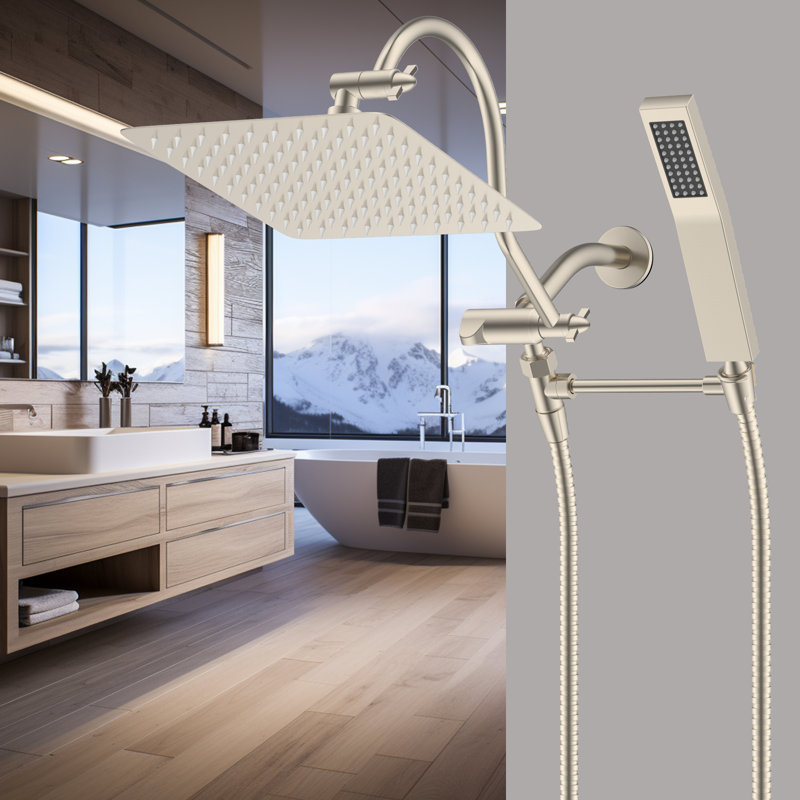 Chrome 10-Inch Dual Rainfall Shower Head with Handheld Wand