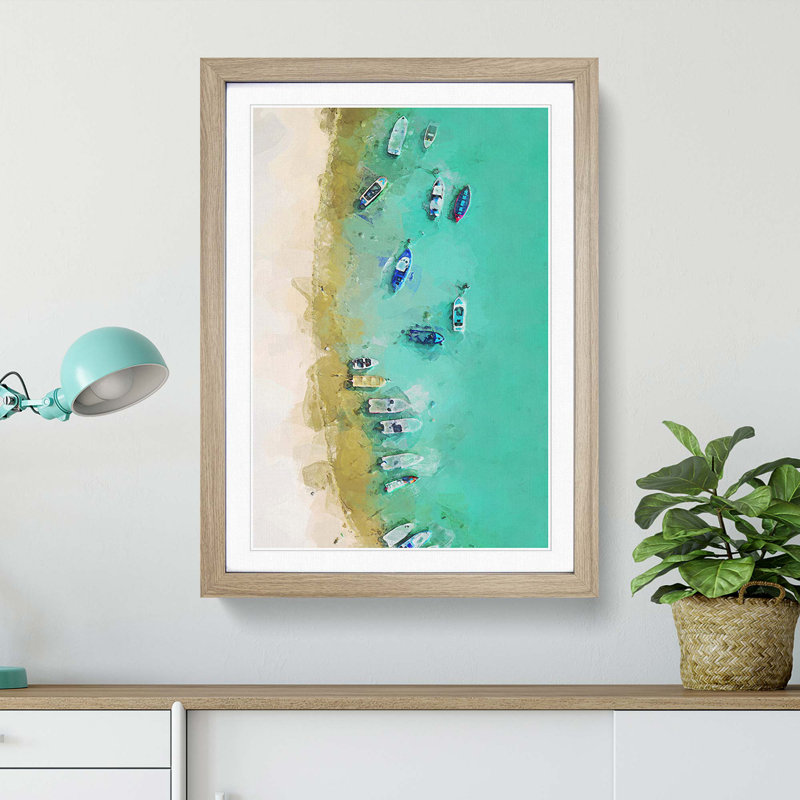 Aerial View of Boats in Abstract - Picture Frame Graphic Art Print, 87cm H x 62cm W x 2cm D, Oak Framed