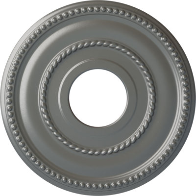 Endurathane Valeriano Ceiling Medallion, 12 1/8"OD x 3 5/8"ID x 3/4"P (Fits Canopies up to 6 1/4"), Hand-Painted Silver Finish