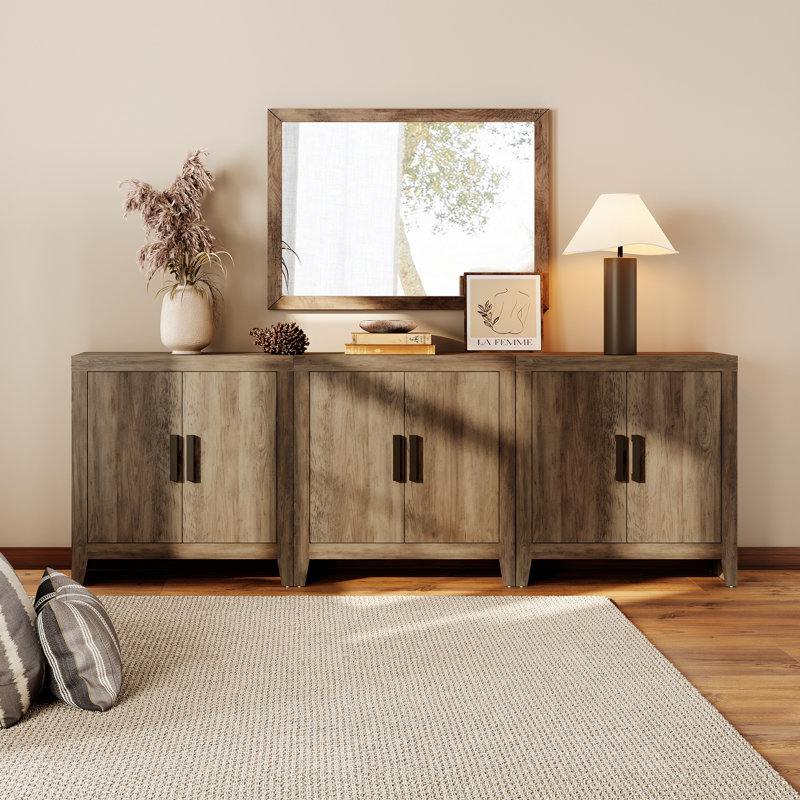 Farmhouse TV Stand For Tvs Up To 85 Inch, Rustic Wood Entertainment Center & Media Console With 6 Storage Doors, Accent Cabinet For Living Room, Hallway, Rustic Brown
