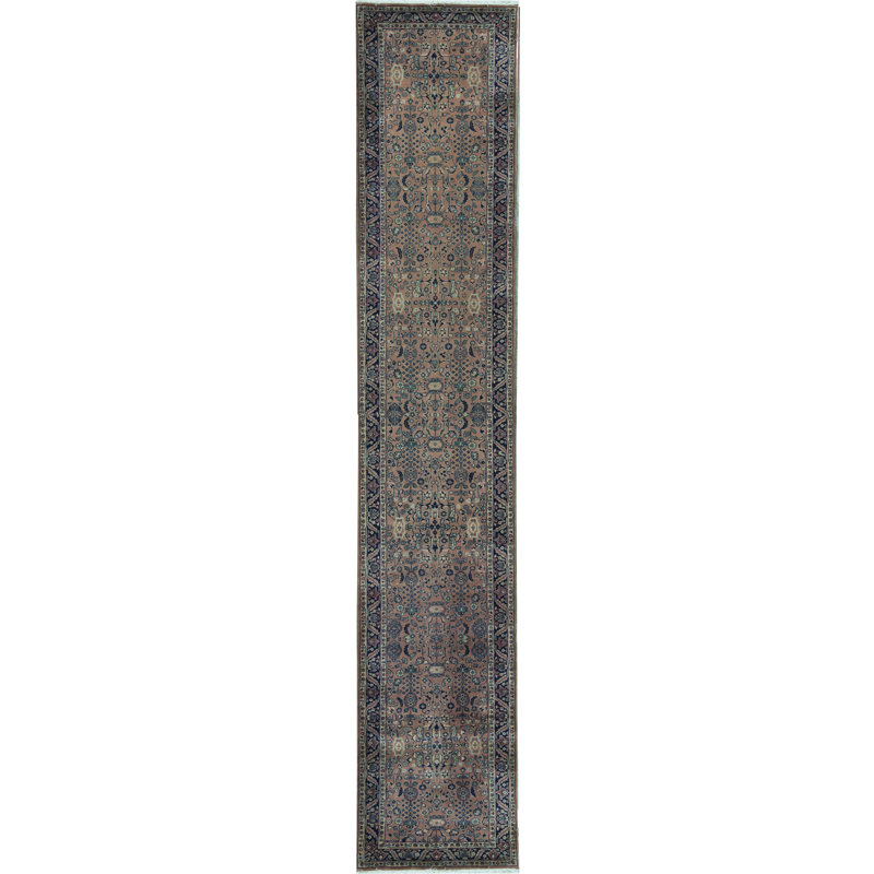 Hand-Knotted High-Quality Rust and Navy Runner