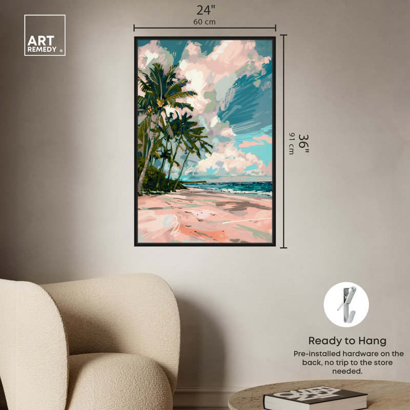 Art Remedy, paumes sous le soleil, cadre côtier coloré 57714, Cadre noir, H 37 po x l 25 po