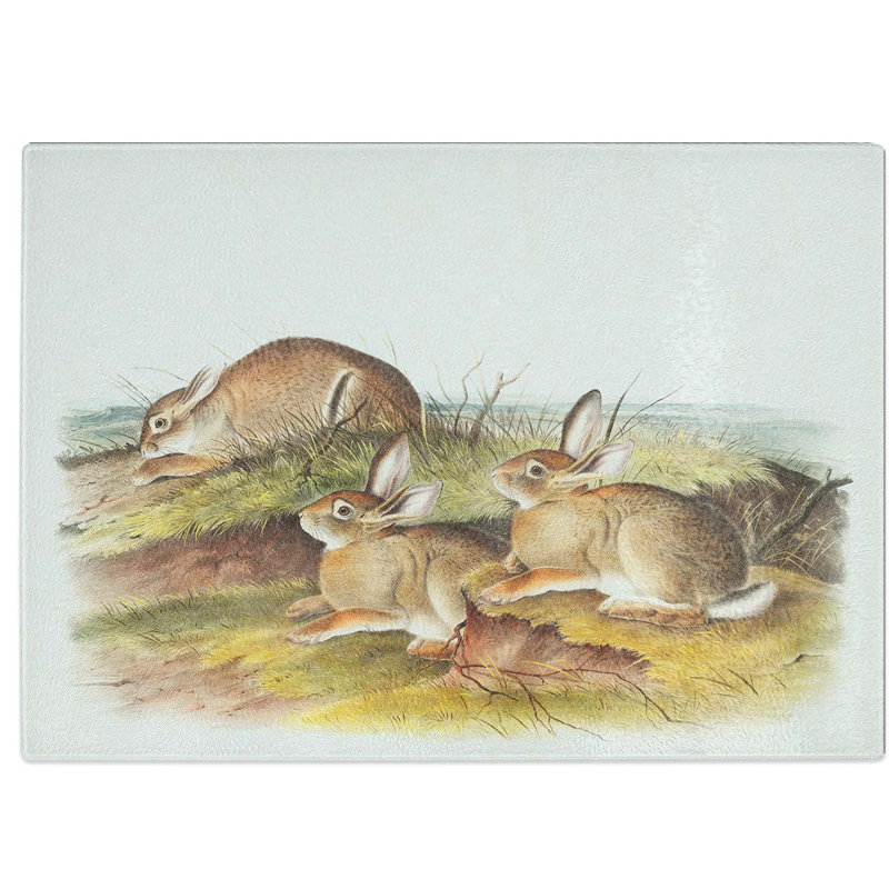 Tempered Glass Warm Wood Hare by J.W. Audubon Chopping Board, 28.5 cm W x 20 cm L