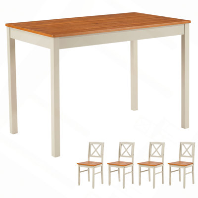 5-Piece Kitchen Dining Set, Solid Rubberwood Table & 4 Chairs & Dark Brown Space-Saving Design for Small Spaces, Easy to Clean, for Apartment & Restaurant