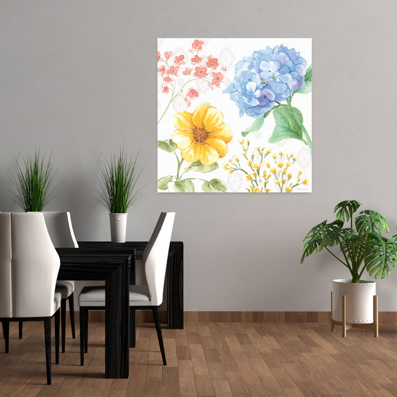 Contemporary Sweet Garden III avec art crème bleu, H 36 po x l 36 po