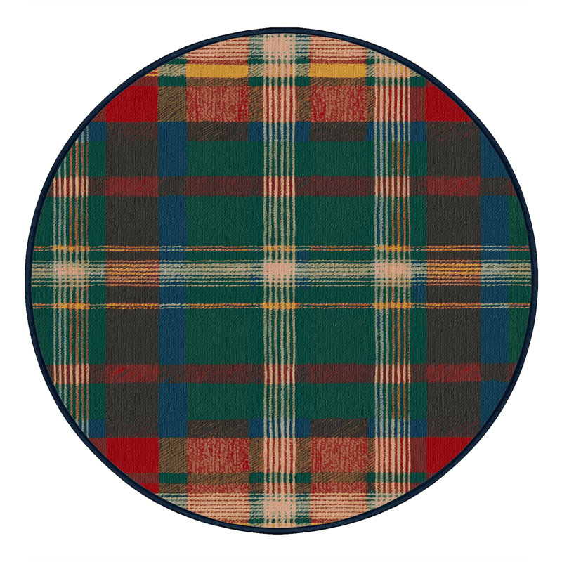 Washable Plaid Patterns Farm Area Rug, Round 3'