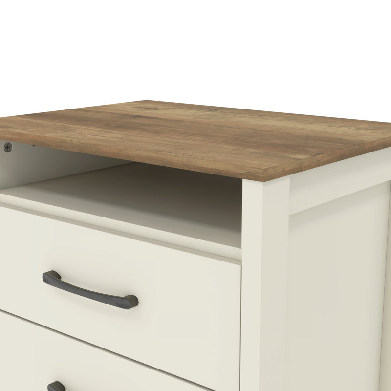 Allysyn Modern 3 Piece Bedroom Set, Ivory/Knotty Oak