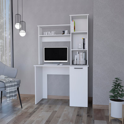 Carson Computer Desk with Hutch and Open Shelves, Home Office Desk with Storage – White
