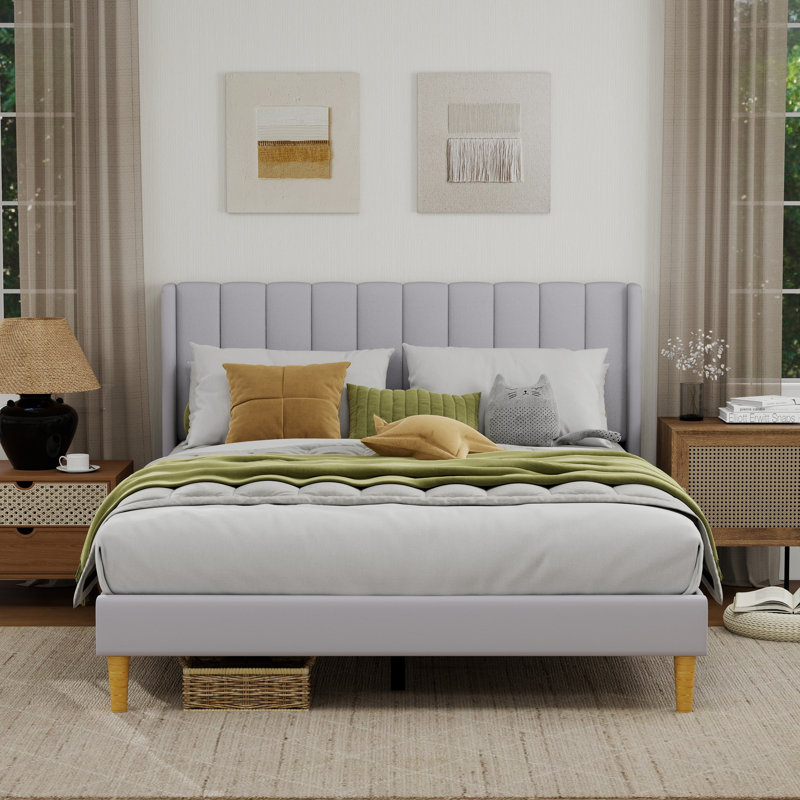 Sutter Upholstered Wingback Bed, Queen, Gray