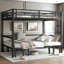 Grand lit superposé en métal avec lit inférieur coulissant | Conception convertible à 3 sections pour canapé en U et espace supplémentaire | Barrières de sécurité et réduction du bruit, noir
