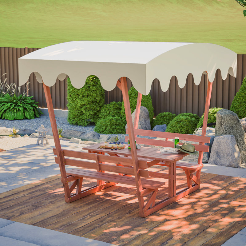 Ensemble de table de pique-nique et de banc d'extérieur en bois massif imperméable avec auvent amovible - Convient aux patios, aux jardins, aux terrasses, aux parcs et aux plages