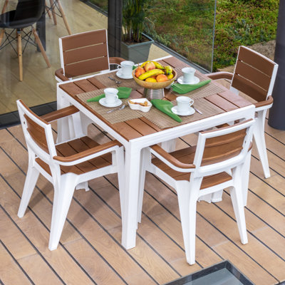 4 Seat Table & 4 Arm Chair Set, Black/Teak Brown