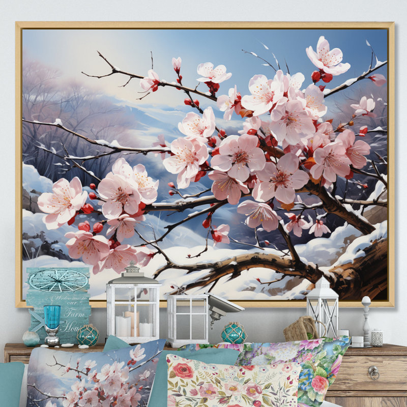 Winter Blossoms II, reproduction d'art sur toile, H 34 po x l 44 po x P 1,5 po, Cadre naturel flottant