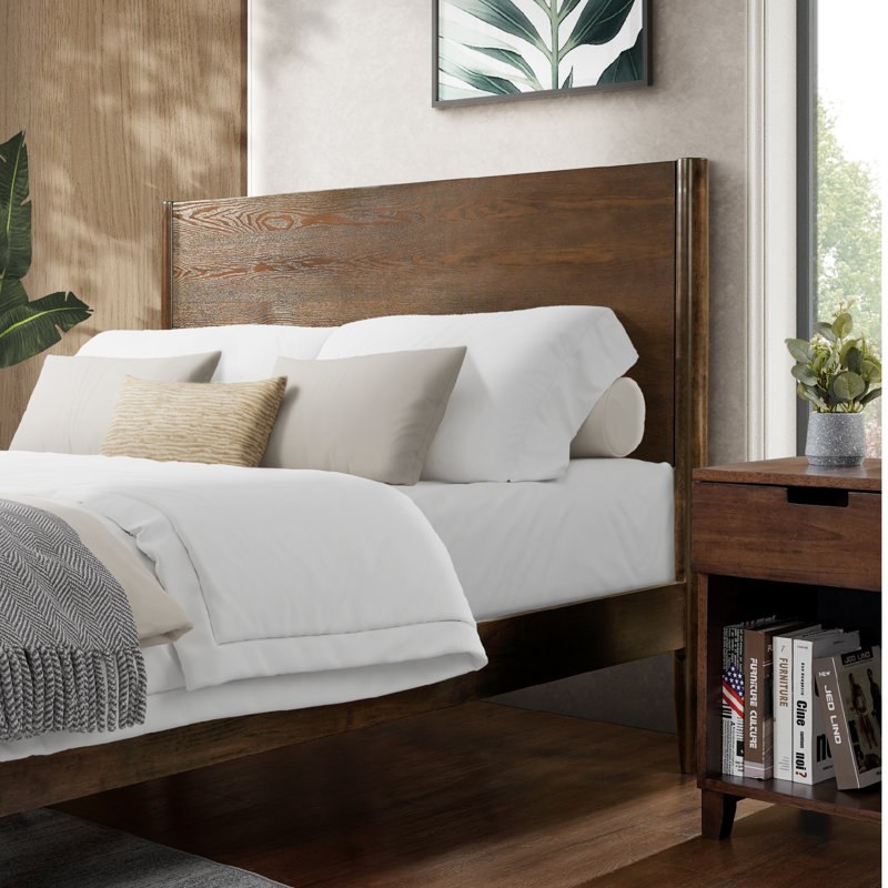 Besan Solid Wood Headboard Bed Frame, Walnut, King 