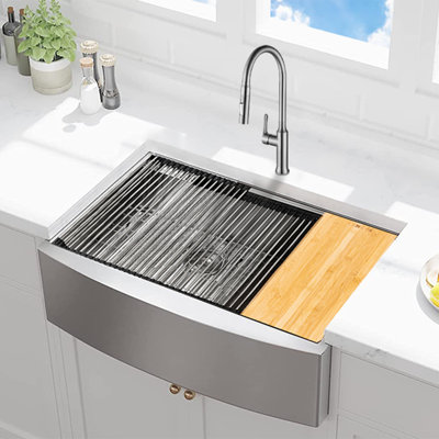 KBFmore 36 Inch Single Bowl Apron Front Farmhouse Workstation Kitchen Sink with 5 PCs Accessories