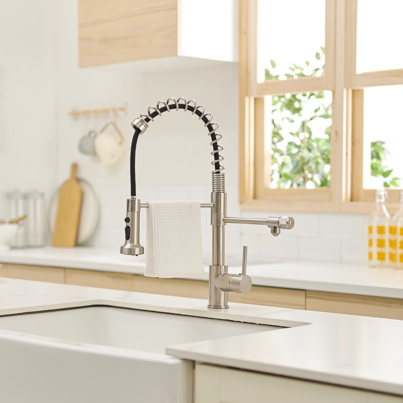 Robinet d'évier de cuisine en nickel brossé avec fonction d'eau potable - Filtre rétractable pour les robinets de cuisine à domicile