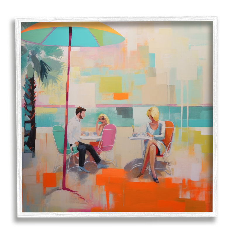 Abstrait été tropical encadré sur bois, Estampe numérique encadrée blanc bord de mer, H 24 po x l 24 po x P 1,5 po