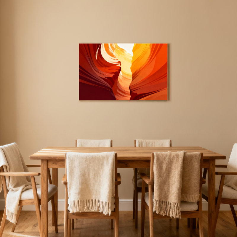 Ensemble de 1 tableau sur toile tendue représentant un paysage abstrait de canyon, H 12 po x l 18 po