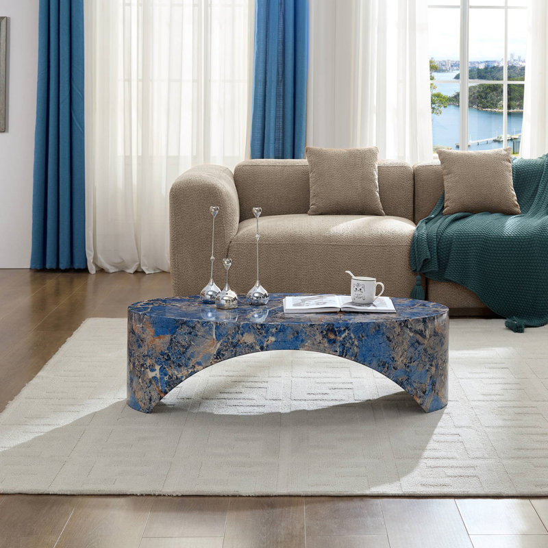 Table d'appoint en marbre naturel The Ovale dans le salon (table incluse seulement), Bleu