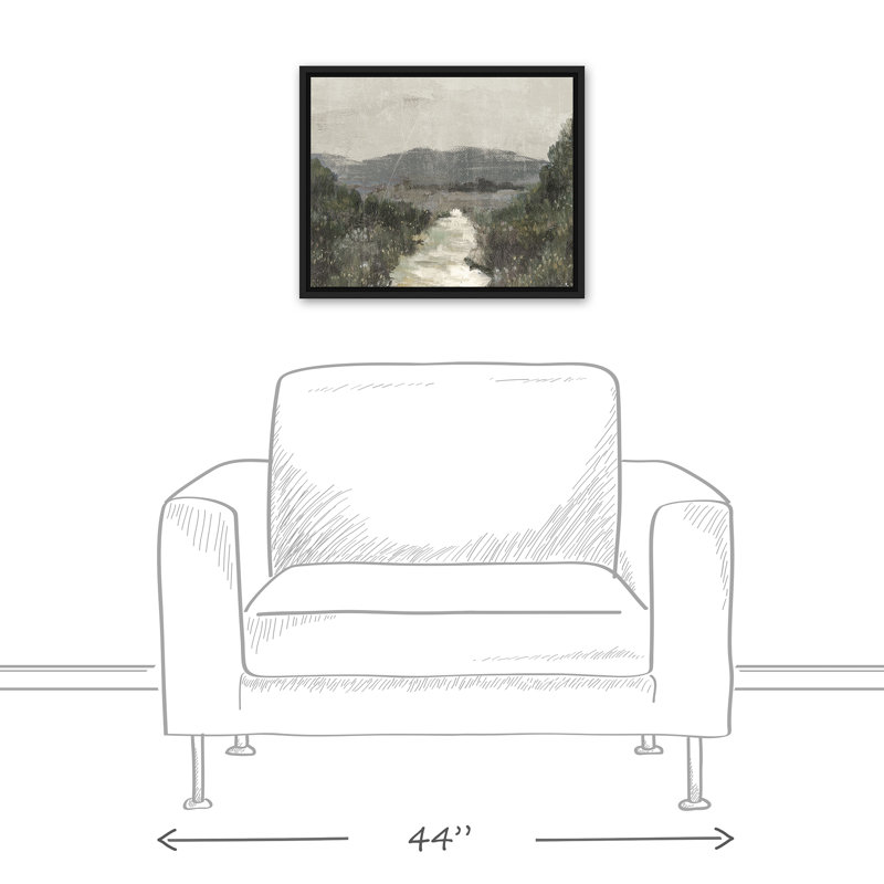 Paysage vert maussade, H 17,75 po x l 21,75 po x P 1,75 po, Cadre flottant noir