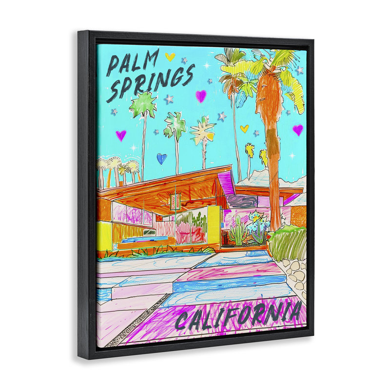 «Palm Springs Villa Doodle» par Jess Stempel, Cadre flottant noir de jais, H 21 po x l 17 po