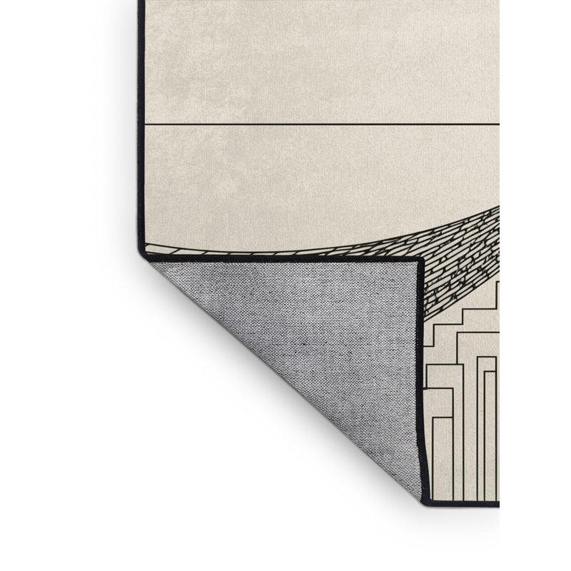 Tapis géométrique minimaliste beige / noir lavable à la machine Ovetta, 8 x 12