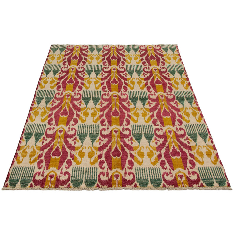 Tapis décoratif en laine noué à la main de conception unique 6 pi x 9 pi 1 po Beshore New Age