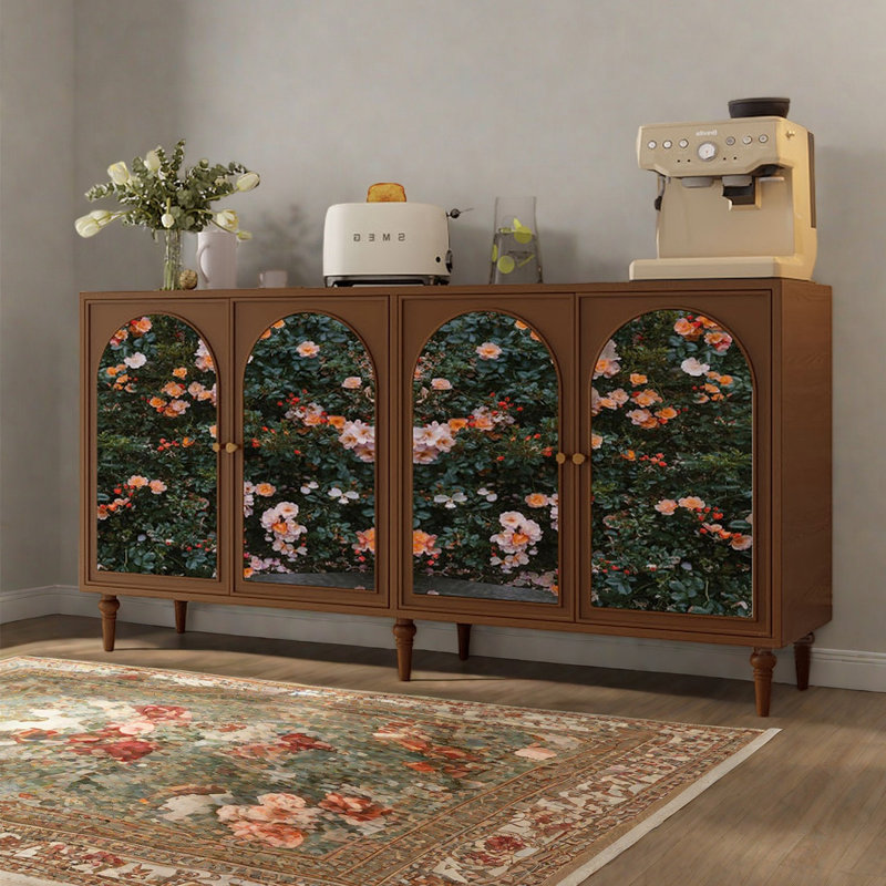 Buffet artistique en bois à quatre portes, Brun
