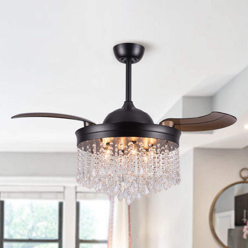 Kaleb 42'' Ceiling Fan with Light Kit, Matte Black with Brown Blades