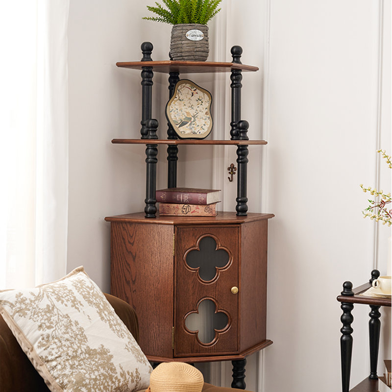 Armoire de coin en bois massif brun noyer + noir
