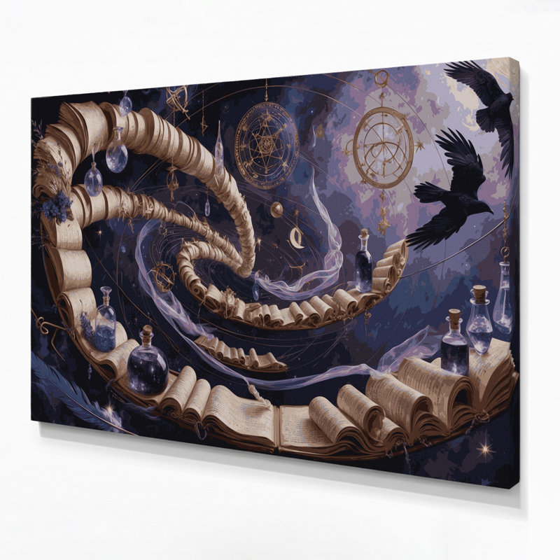 Halloween, sorcières et symboles de sorcellerie, art mural sur toile mauve, H 12 po x l 18 po