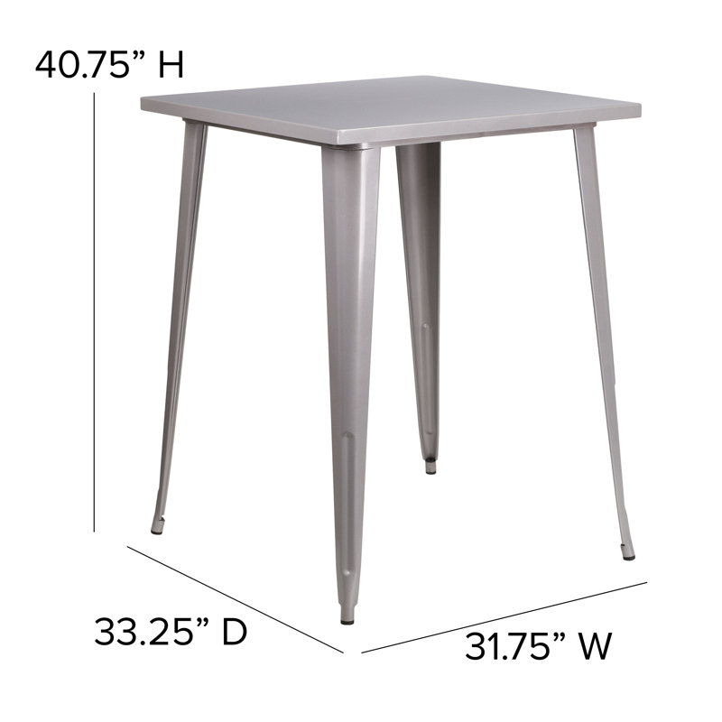 Table carrée intérieure / extérieure Angeleca, Argent, l 33,25 po x L 33,25 po x H 40,75 po
