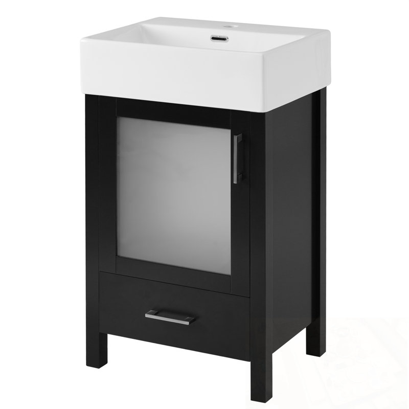 Meuble-lavabo avec lavabo simple, 1 tiroir et 1 porte, Noir