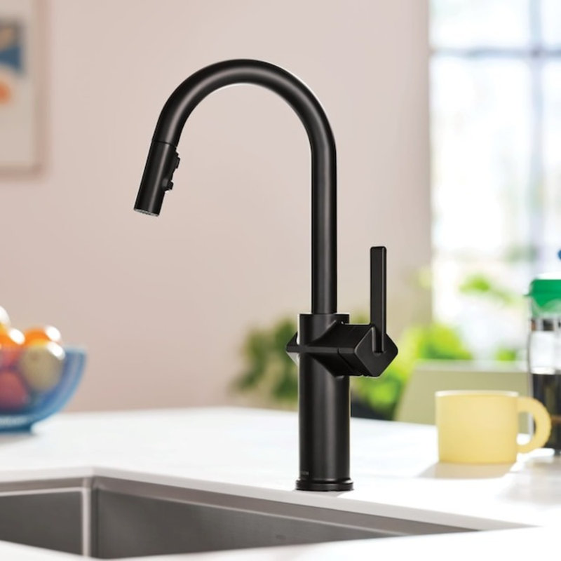Moen Joric Single Handle Deck-mount Pull-down Kitchen Faucet with Sprayer ( Deck Plate Included ), Black Matte